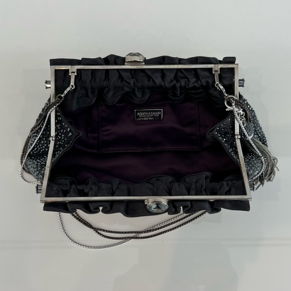 JUDITH LEIBER CHARCOAL CRYSTAL CONVERTIBLE CLUTCH SHOULDER BAG - Picture 16 of 17